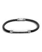 John Hardy Sterling Silver Classic Chain Black Sapphire Station Bracelet With Black Leather