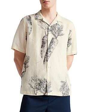 Ted Baker Lenon Linen Carrot Print Button Down Camp Shirt