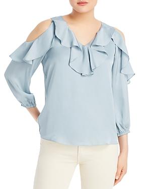 T Tahari Ruffled Cold-shoulder Top