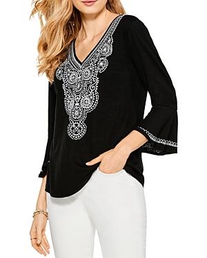 Nic+zoe Summer Escape Embroidered Knit Top