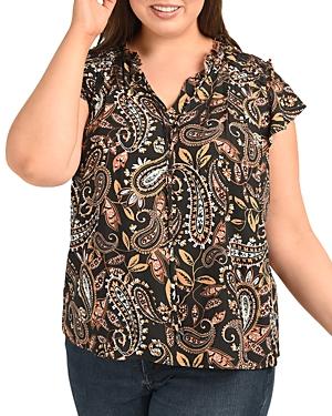 Daniel Rainn Plus Paisley Print Ruffle Trim Top