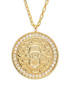 Argento Vivo G Hamsa Pave Evil Eye Pendant Necklace In 14k Gold Plated Sterling Silver, 16-18