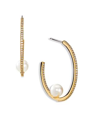 Nadri Camila Simulated Pearl Sparkle Hoop Earrings