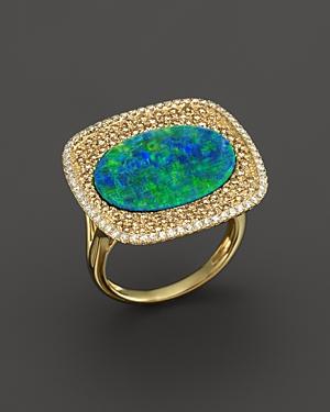 Meira T 14k Yellow Gold Opal Square Ring With Diamonds