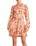 Ml Monique Lhuillier Printed Long Sleeve Shift Dress