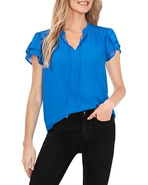 Cece Tie Neck Smocked Shoulder Top