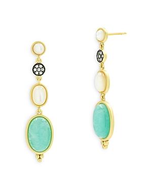Freida Rothman Touch Of Turquoise Cubic Zirconia, Mother Of Pearl & Amazonite Gradient Drop Earrings In Black & Gold Tone Sterling Silver