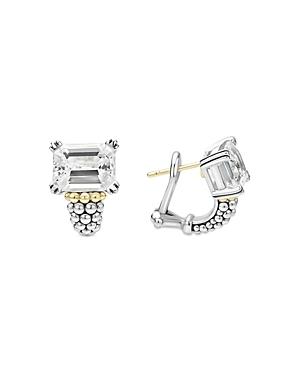 Lagos 18k Yellow Gold & Sterling Silver Glacier White Topaz Caviar Beaded Half Hoop Earrings