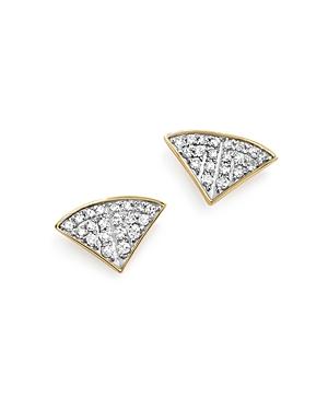 Adina Reyter Sterling Silver And 14k Yellow Gold Pave Diamond Folded Fan Stud Earrings