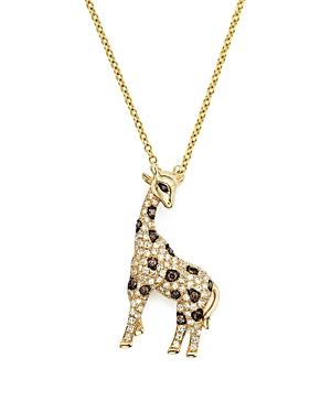 White, Brown And Black Diamond Giraffe Pendant Necklace In 14k Yellow Gold, 18