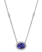 Bloomingdale's Tanzanite Oval & Diamond Halo Pendant Necklace In 14k White Gold, 18 - 100% Exclusive