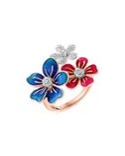 Bloomingdale's Diamond Flower Ring In 14k Rose Gold Red & Blue Enamel - 100% Exclusive