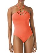 Vince Camuto Ring Cutout Halter One Piece Swimsuit