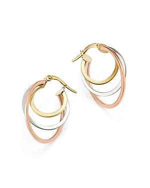 14k Rose, Yellow And White Gold Triple Hoop Earrings
