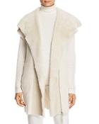 Lafayette 148 New York Shearling Collar Ribbed Cashmere Vest