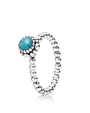 Pandora Ring - Sterling Silver & Turquoise Birthday Blooms December