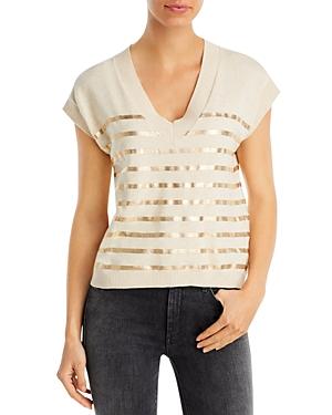 Majestic Filatures Metallic Stripe V Neck Top