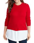 Lauren Ralph Lauren Plus Button Shoulder Mixed Media Sweater