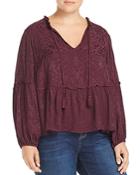 Lucky Brand Plus Tonal Floral Peasant Top