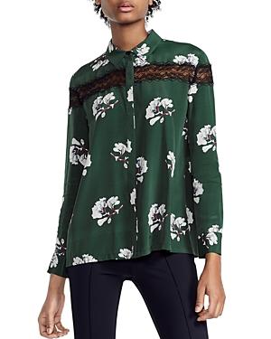 Maje Ciloise Floral-print Lace-inset Shirt