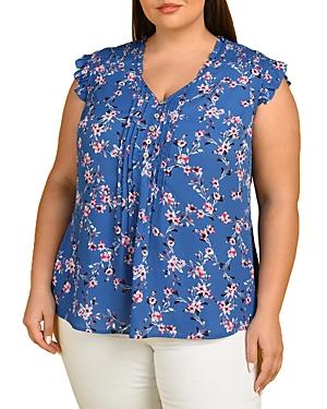 Daniel Rainn Plus Floral Print Pleated Blouse