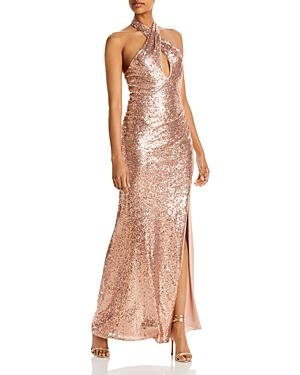 Aqua Sequined Halter Evening Dress - 100% Exclusive