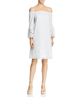 Lafayette 148 New York Palmira Off-the-shoulder Embroidered Stripe Dress