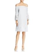 Lafayette 148 New York Palmira Off-the-shoulder Embroidered Stripe Dress