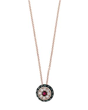 Bloomingdale's Ruby & Blue & White Diamond Halo Pendant Necklace In 14k Rose Gold - 100% Exclusive