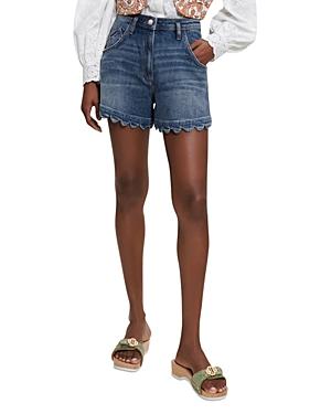 Maje Idenimou Scalloped Hem Denim Shorts In Blue