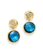 Marco Bicego 18k Yellow Gold Jaipur Color Diamond & London Blue Topaz Drop Earrings