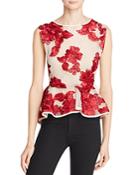 Gracia Floral Lace Mesh Peplum Top - Compare At $97