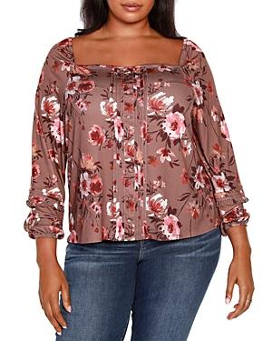 Belldini Plus Floral Print Square Neck Top
