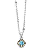 Lagos 18k Yellow Gold & Sterling Silver Caviar Color Blue Topaz Bead Frame Pendant Necklace, 16-18
