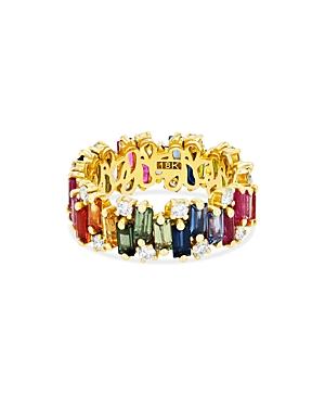 Suzanne Kalan 18k Yellow Gold Fireworks Rainbow Sapphire & Diamond Eternity Band