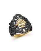 Armenta 18k Yellow Gold And Blackened Sterling Silver Old World Filigree Diamond And Black Sapphire Ring