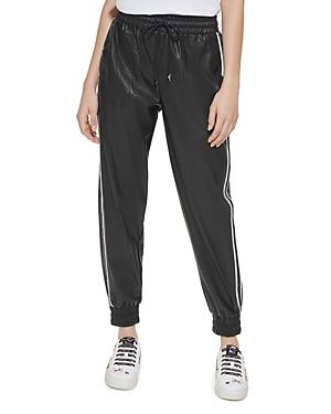 Karl Lagerfeld Paris Tuxedo Stripe Faux Leather Jogger Pants