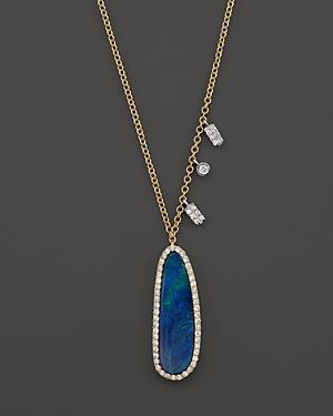 Meira T 14k Yellow Gold Oval Blue Opal Necklace With Diamonds, 16