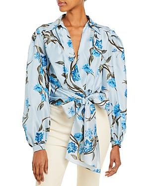 Alberta Ferretti Floral Print Habotai Wrap Blouse