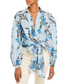 Alberta Ferretti Floral Print Habotai Wrap Blouse