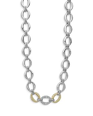 Lagos Sterling Silver & 18k Yellow Gold Caviar Luxe Diamond Link Necklace, 18