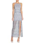 Aqua Stripe Knit Slit Maxi Dress