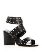 Rebecca Minkoff Women's Carter Embellished Leather Strappy High Block Heel Sandals