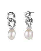 Carolee Cultured Freshwater Pearl Link Drop Earrings In Sterling Silver