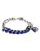 Alexander Mcqueen Blue Chrome Skull Charm Chain Bracelet