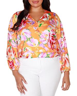 Belldini Plus Floral Print Wrap Top