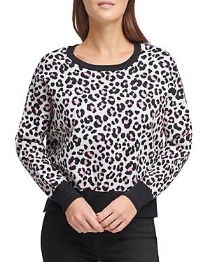 Dkny Leopard Print Crewneck Sweater