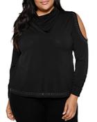 Belldini Plus Embellished Cowl Neck Top