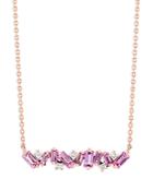Suzanne Kalan 18k Rose Gold Pink Sapphire & Diamond Bar Necklace, 18