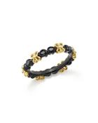 Armenta 18k Yellow Gold And Blackened Sterling Silver Old World Black Sapphire Stacking Ring